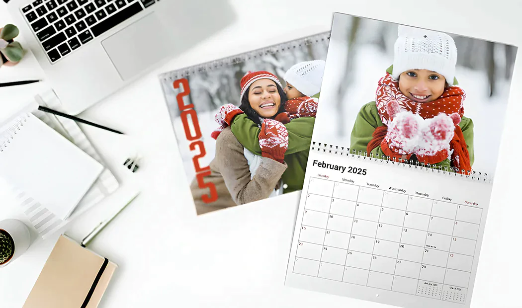 Personalised 2025 wall calendar featuring heartwarming family photos; perfect for a unique and cherished keepsake.
